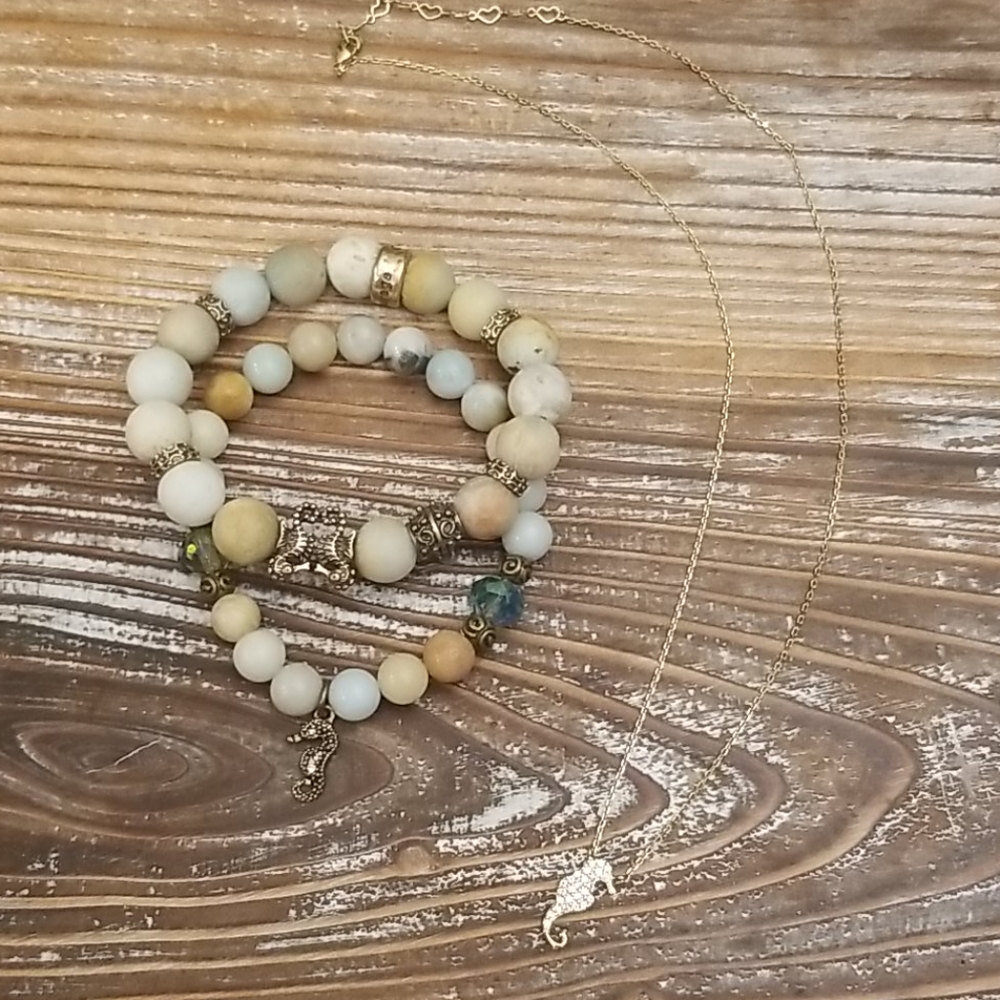 Amazonite Seahorse bracelet set & necklace